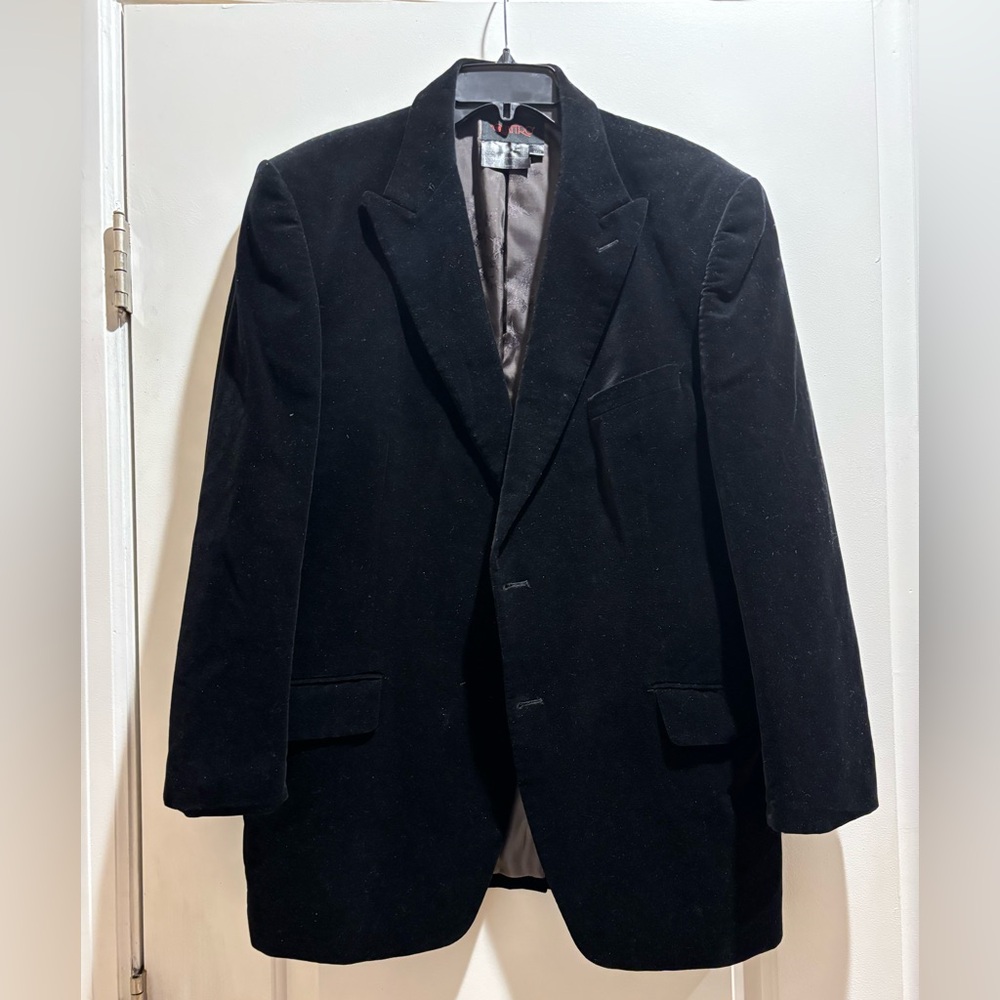 Quattro Size 46R Classic Black Velvet 2-Button Men's Blazer